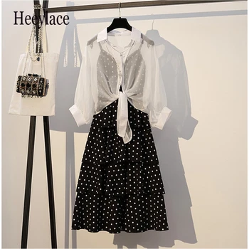 New Summer Women Sweet Suits Girls Solid Shirts + Polka Dot Chiffon Sling Long Dress Sets Female Slim Two Piece Set plus size
New Summer Women Sweet Suits Girls Solid Shirts + Polka Dot Chiffon Sling Long Dress Sets Female Slim Two Piece Set plus size