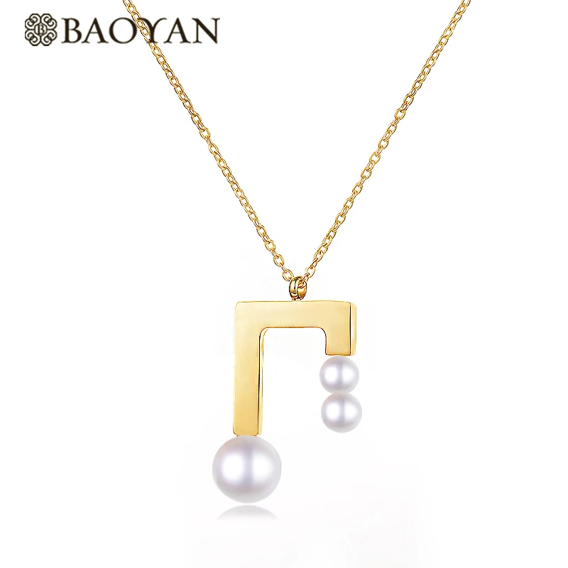 Baoyan Stainless Steel Gold Silver Color Unique Note With Pearl Pendant Necklace For Women Fashion Jewelry Best Friend Gift | Украшения и