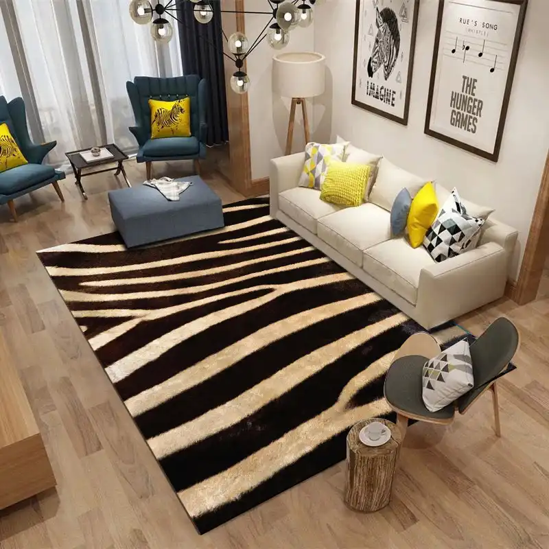 Nordic Living Room 3d Zebra Pattern Printed Carpet Super Flannel