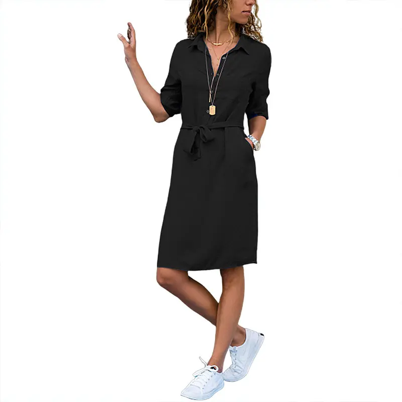 2019 Women Summer Dress Half Sleeve Turn Down Shirt Dress Women Solid Fashion Pocket Sashes Casual Straight Dresses Vestidos H30
2019 Women Summer Dress Half Sleeve Turn Down Shirt Dress Women Solid Fashion Pocket Sashes Casual Straight Dresses Vestidos H30