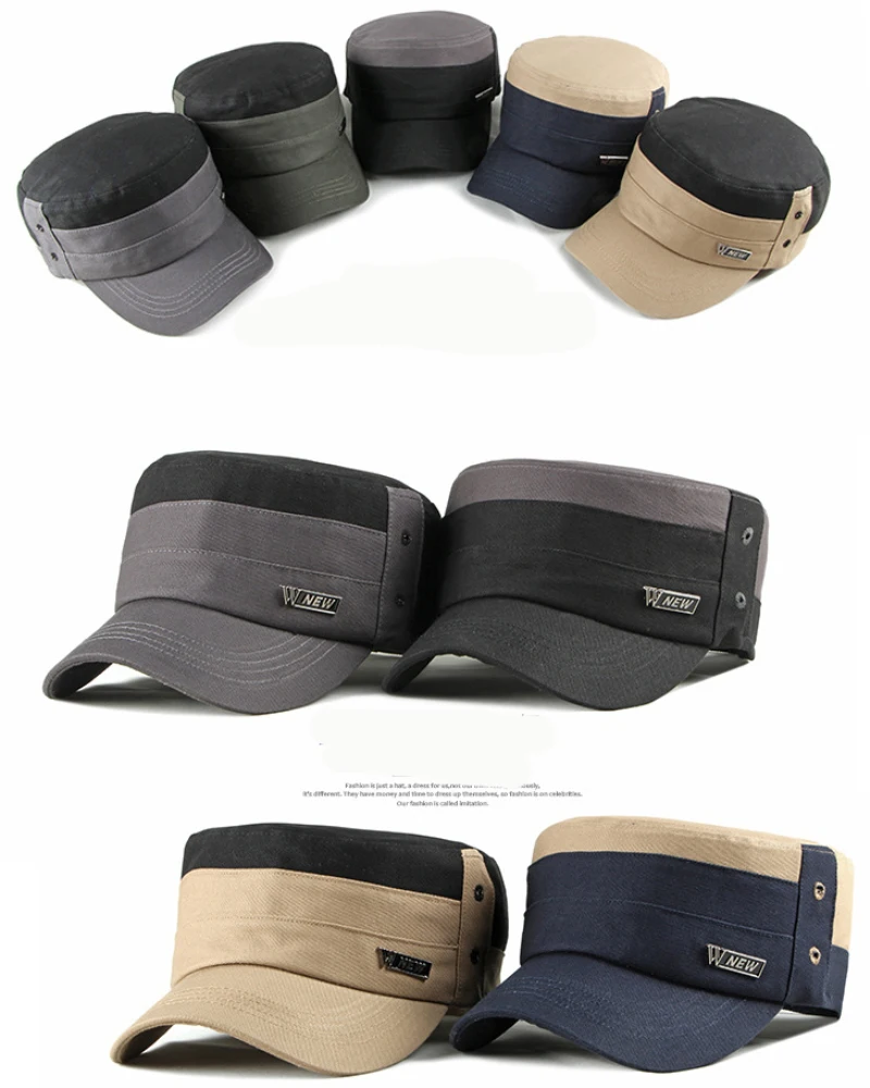 Waliicorners Cotton Baseball Cap Men Women Flat Top Cadet Army Military Cap Adjust Baseball Hat Spring Summer Sun Caps for Men Women 26