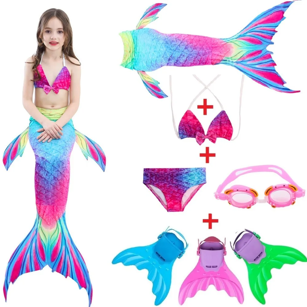 Kids Girl Fairy Mermaid Tail Flippers Swimmable Tail Swimming Costumes Swimsuit