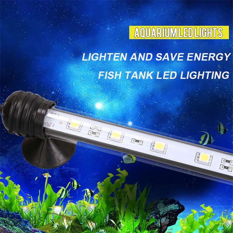 Aquarium 5050 LED Strip Light Submersible Waterproof 9 12 15 21 LEDs Aquatic Plant Grow Lights 12V DC Bar Lamp US Plug2
