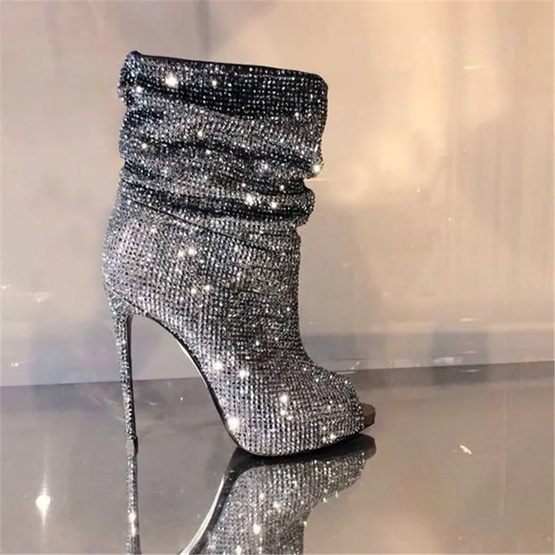 EMMA KING Newest Crystal Fish Mouth Ankle Boots Women Luxury Rhinestone Embellished Pleated Ladies Thin High Heels Boots Women
EMMA KING Newest Crystal Fish Mouth Ankle Boots Women Luxury Rhinestone Embellished Pleated Ladies Thin High Heels Boots Women