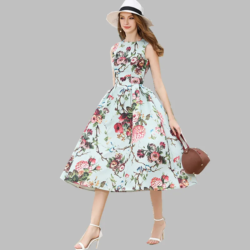 2019 Spring summer sleeveless Elegant Empire Ball Gown Temperamental Slim Retro Print Dress Women Long Dresses
2019 Spring summer sleeveless Elegant Empire Ball Gown Temperamental Slim Retro Print Dress Women Long Dresses