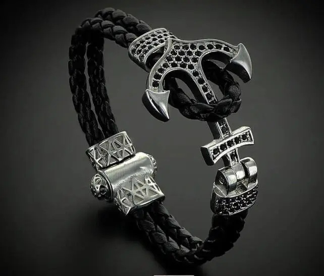 Punk Atolyestone Emperor CZ Anchor Bracelet Men Stainless Steel Black Leather Cuff Bracelets & Bangles Men Women pulseras Br-23
Punk Atolyestone Emperor CZ Anchor Bracelet Men Stainless Steel Black Leather Cuff Bracelets & Bangles Men Women pulseras Br-23