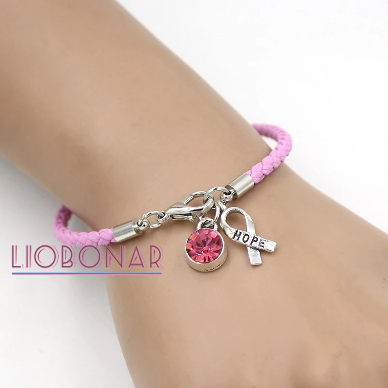 10PCS Wholesale Breast Cancer Awareness Bracelet Jewelry Pink Leather Hope Ribbon Charm Bracelets for Cancer Foundation Gift
10PCS Wholesale Breast Cancer Awareness Bracelet Jewelry Pink Leather Hope Ribbon Charm Bracelets for Cancer Foundation Gift