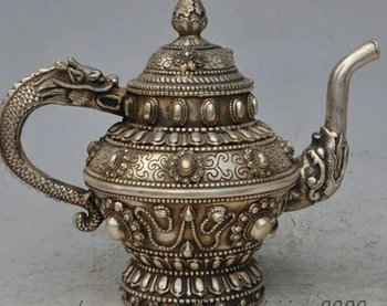 decoration bronze factory outlets Tibet Silver 9" Chinese Silver Dragon Head Statue Buddhist Globule Flagon Teapot Wine Pot 
decoration bronze factory outlets Tibet Silver 9" Chinese Silver Dragon Head Statue Buddhist Globule Flagon Teapot Wine Pot