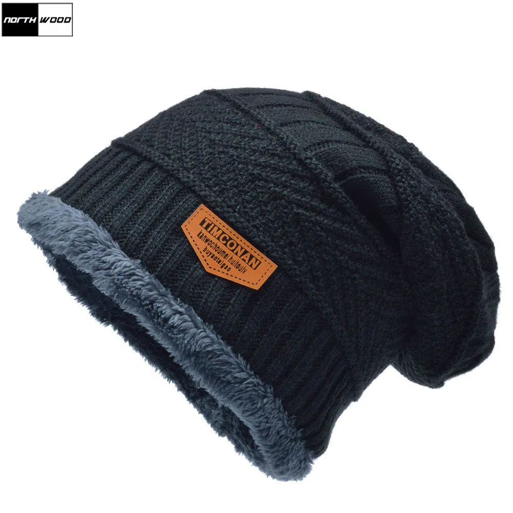 

[NORTHWOOD] New Fashion Plus Velvet Beanies Winter Hats For Men Solid Beanie Hat Bone Feminino Knitted Mens Beanies Caps Gorro