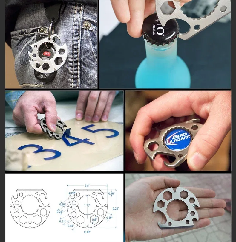 EDC GEAR Scallops Design Mltifunctional Tool Opener hex Wrench scraper Key Ring for Outdoor Camping Use
EDC GEAR Scallops Design Mltifunctional Tool Opener hex Wrench scraper Key Ring for Outdoor Camping Use