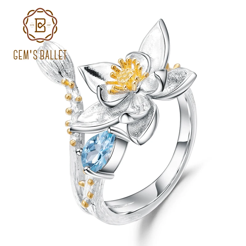 GEM'S BALLET Natural Swiss Blue Topaz Gemstone Ring 925 Sterling Silver Handmade Flowers Adjustable Open Rings for Women Bijoux
GEM'S BALLET Natural Swiss Blue Topaz Gemstone Ring 925 Sterling Silver Handmade Flowers Adjustable Open Rings for Women Bijoux