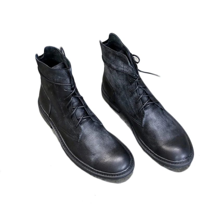 

Black Brown Pointed Toe Genuine Leather Men's Casual Shoes Lace-up Cow Leather High Top Martin Boots Eur Size 38-43