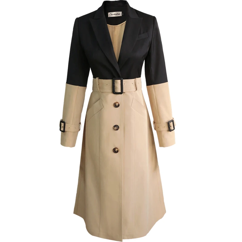 Women Trench Coat Cotton Windbreakers khaki Patchwork long Sleeve Long Coat Single Breasted Belt Overcoat 2019
Women Trench Coat Cotton Windbreakers khaki Patchwork long Sleeve Long Coat Single Breasted Belt Overcoat 2019