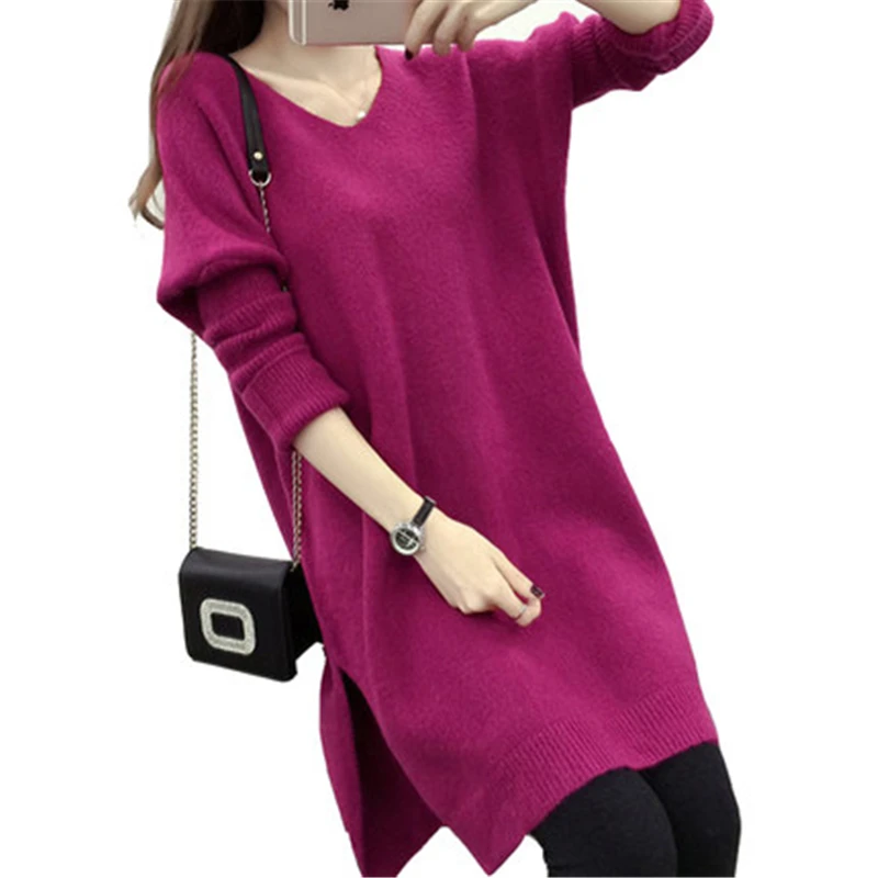 2018 New Spring Autumn Women's V-Neck Pullover Sweater Female Large Size Casual Long Sleeve Knitted Dress Women Z543 
2018 New Spring Autumn Women's V-Neck Pullover Sweater Female Large Size Casual Long Sleeve Knitted Dress Women Z543