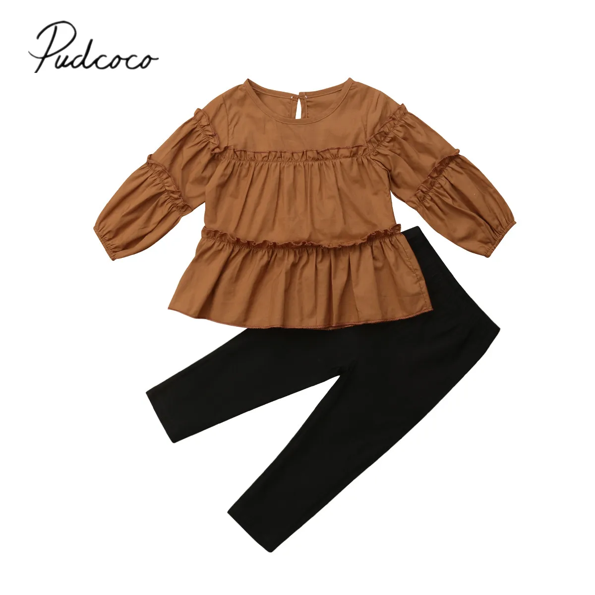2018 Brand New 1-6Y Toddler Baby Girls 2PCS Sets Long Lantern Sleeve Ruffles Solid Brown Tops+Black Pencil Pants Autumn Fashion
2018 Brand New 1-6Y Toddler Baby Girls 2PCS Sets Long Lantern Sleeve Ruffles Solid Brown Tops+Black Pencil Pants Autumn Fashion
