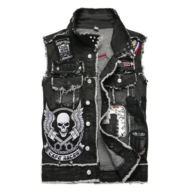Hip Hop Jeans Vest Men Letters Embroidery Skulls Rivet Hole Black Sleeveless Jackets Male Rock Punk Jean Waistcoats DS50541
Hip Hop Jeans Vest Men Letters Embroidery Skulls Rivet Hole Black Sleeveless Jackets Male Rock Punk Jean Waistcoats DS50541