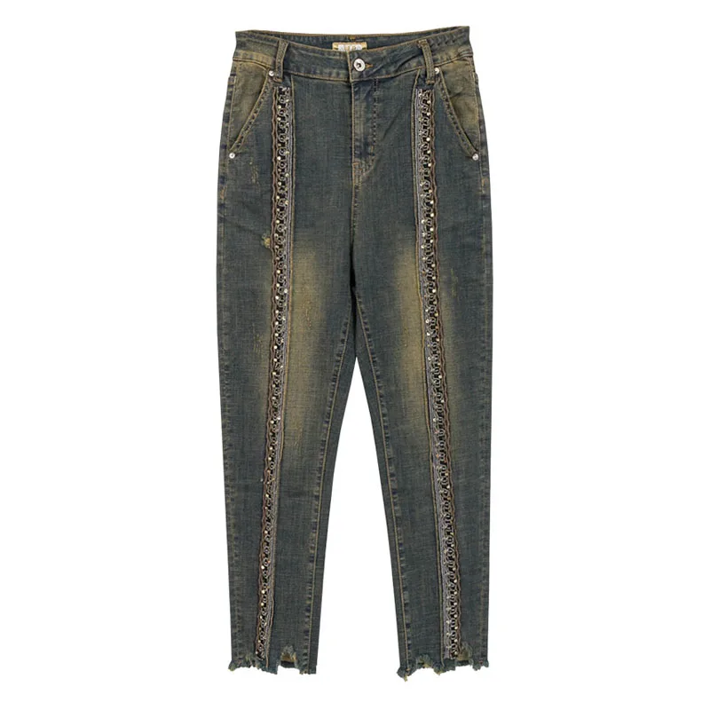 Fall Spring Casual Fashion Womens High Waisted Lace Patchwork Sequined Beading Denim Trousers , Ankle Length Harem Jeans Pants
Fall Spring Casual Fashion Womens High Waisted Lace Patchwork Sequined Beading Denim Trousers , Ankle Length Harem Jeans Pants