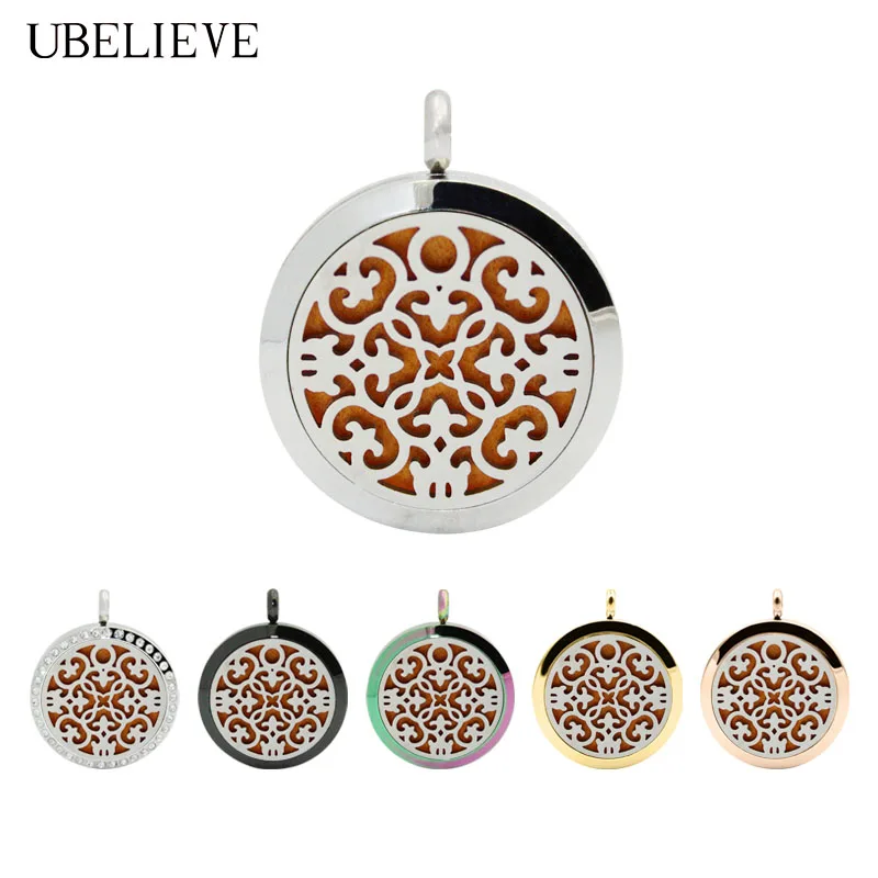

30mm Aromatherapy Essential Oil Diffuser Necklace Round Stainless Steel Locket Jewelry Perfume Locket Pendant
