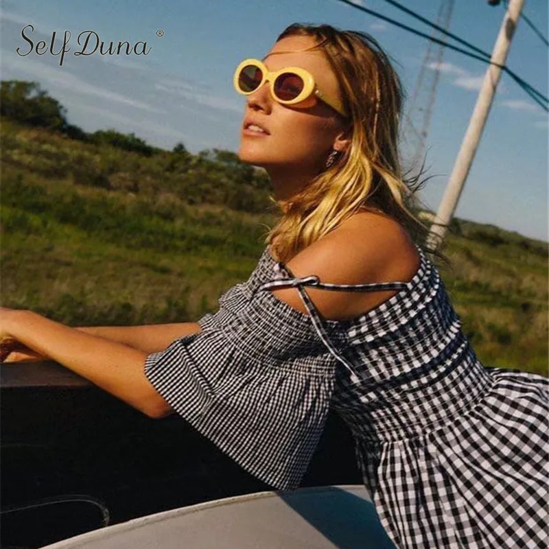 Self Duna 2019 Summer Women Off Shoulder Plaid Dress Bow Backless Flare Sleeve Cute Vintage Short Slip Dress
Self Duna 2019 Summer Women Off Shoulder Plaid Dress Bow Backless Flare Sleeve Cute Vintage Short Slip Dress