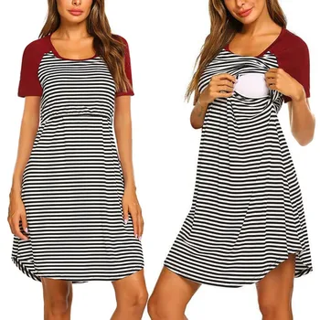 Women's Maternity Sleepwear Dress Short Sleeve Striped Nursing Breastfeeding Gown Summer Dresses Women 2019 Vestido Lactancia
Women's Maternity Sleepwear Dress Short Sleeve Striped Nursing Breastfeeding Gown Summer Dresses Women 2019 Vestido Lactancia