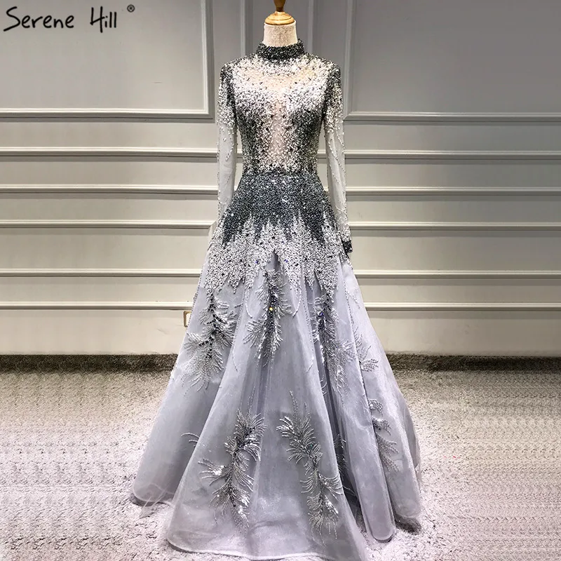 Muslim Grey Luxury Long Sleeves Prom Dresses 2019 Latest Design Crystal High Neck Prom Gowns Serene Hill BLA60975
Muslim Grey Luxury Long Sleeves Prom Dresses 2019 Latest Design Crystal High Neck Prom Gowns Serene Hill BLA60975