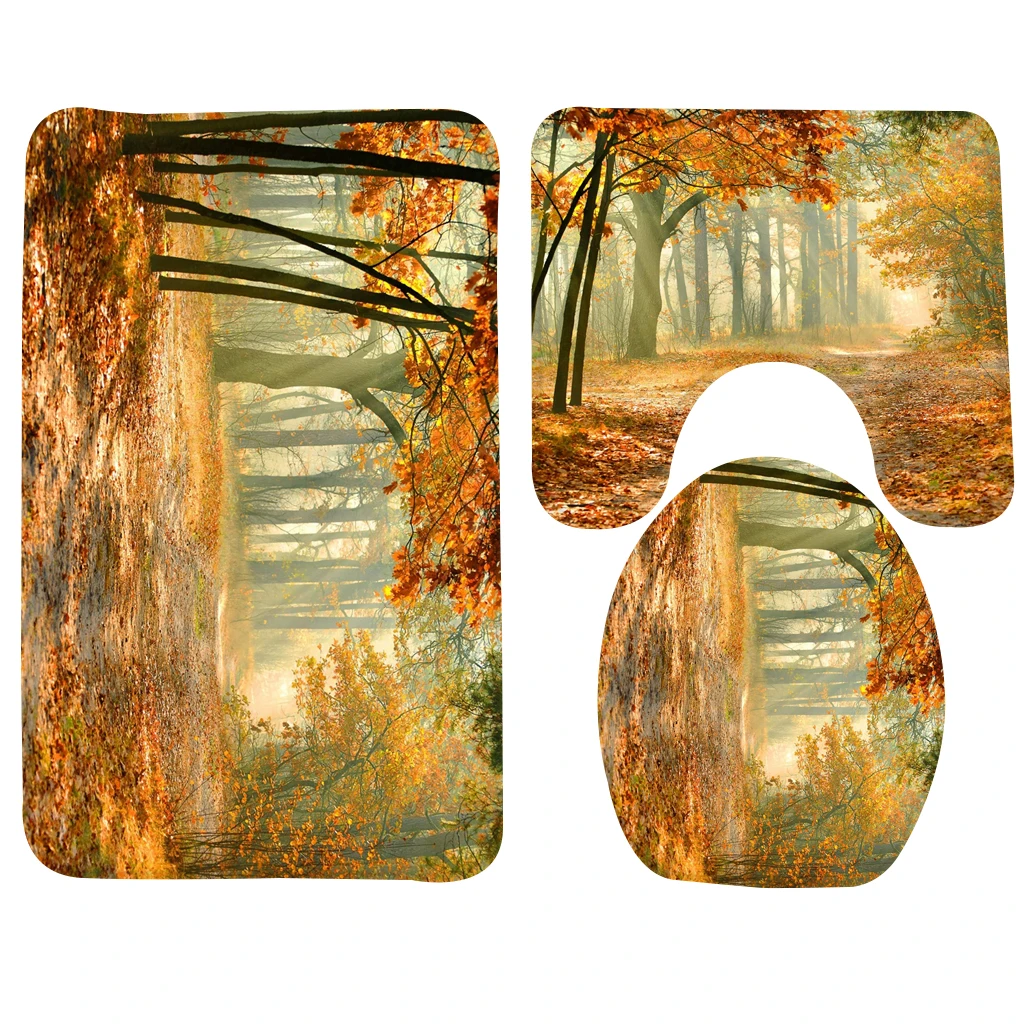 2019 Bath Mat Set Landscape Autumn Forest Tree Pattern Bath Mat