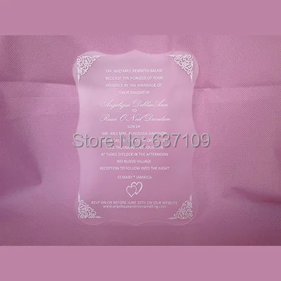Image Frosted acrylic wedding invitation card silk screen letters scroll shape