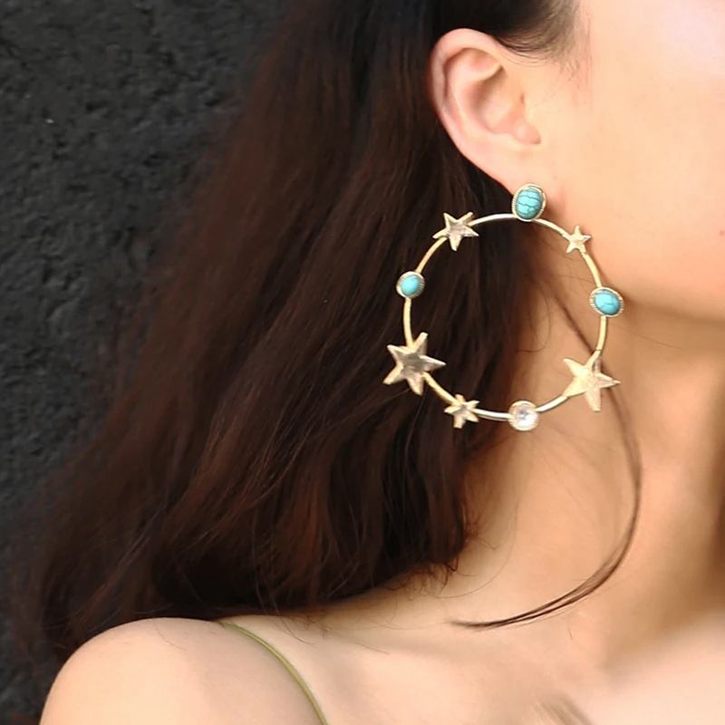AENSOA Bohemia Stars Big Round Hanging Drop Earrings For Women Elegant Gold Silver Color Blue Stone Simple Big Earrings Jewelry
AENSOA Bohemia Stars Big Round Hanging Drop Earrings For Women Elegant Gold Silver Color Blue Stone Simple Big Earrings Jewelry