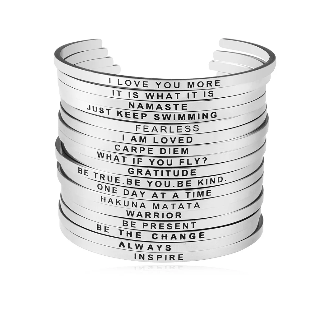 Carvort Women Stainless Steel Bangle Inspirational Personalized Bracelets Custom Silver Mantra Cuff Band Jewelry Gift for Women
Carvort Women Stainless Steel Bangle Inspirational Personalized Bracelets Custom Silver Mantra Cuff Band Jewelry Gift for Women