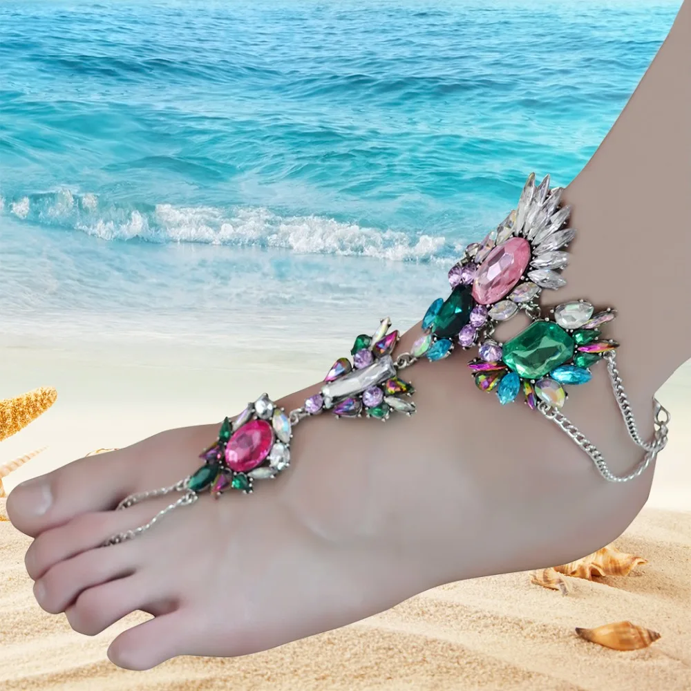 Bohemian Women Anklet Toe Bracelet Gypsy Charm Crystal Rhinestone Flower Barefoot Sandals plated Silver Beach Foot Jewelry
Bohemian Women Anklet Toe Bracelet Gypsy Charm Crystal Rhinestone Flower Barefoot Sandals plated Silver Beach Foot Jewelry