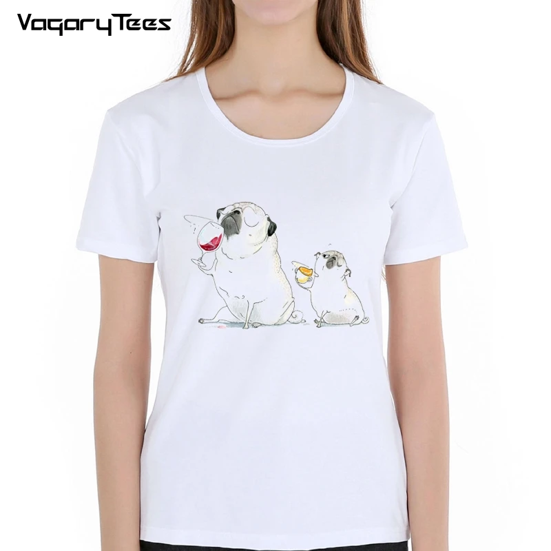 Funny Cute Pug Drinking Wine Cartoon Print T-Shirts Women White Tops Soft Parody Women T Shirts
Funny Cute Pug Drinking Wine Cartoon Print T-Shirts Women White Tops Soft Parody Women T Shirts