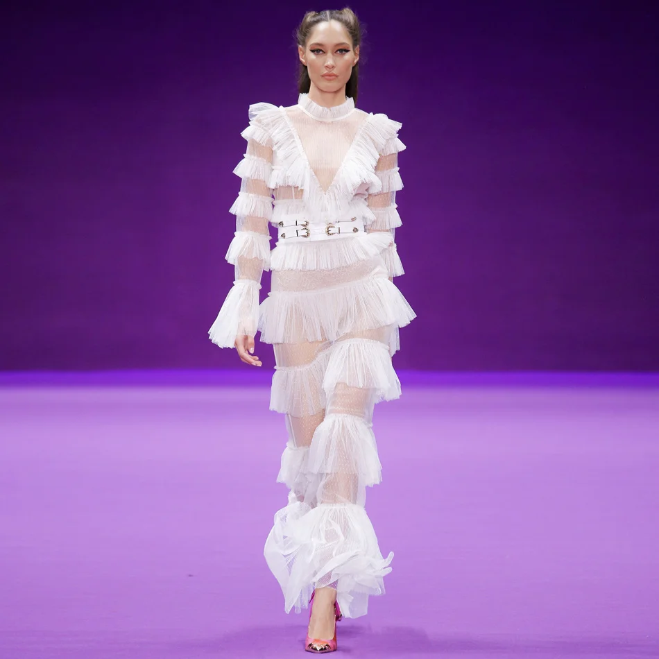 Chic And Elegant Lace Mock Neck Mesh Patchwork Tiered Ruffle Long Sleeve See Through Mermaid Maxi Sheath Dress
Chic And Elegant Lace Mock Neck Mesh Patchwork Tiered Ruffle Long Sleeve See Through Mermaid Maxi Sheath Dress