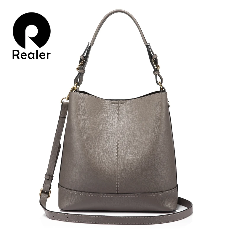 

REALER bucket bag women handbags shoulder crossbody bags female genuine leather totes ladies messenger large top-handle bags NEW