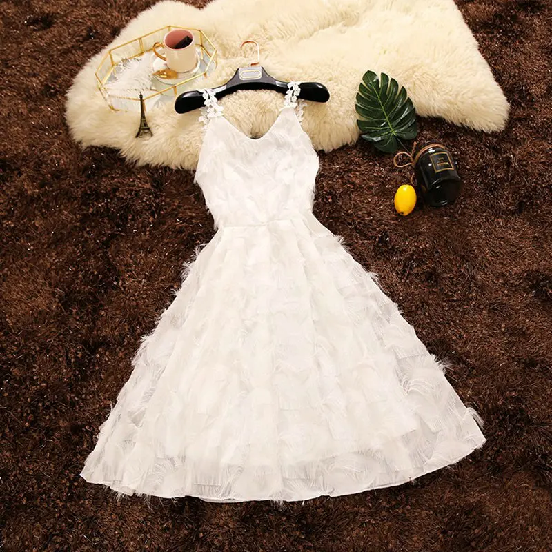 2018 summer new female V-neck feather tassels empire chiffon ball gown dresses women's spaghetti strap sweet puff dress
2018 summer new female V-neck feather tassels empire chiffon ball gown dresses women's spaghetti strap sweet puff dress