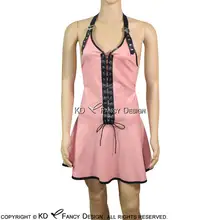 Baby Pink And Black Sexy Latex Dress With Lacing At Front Rubber Bodycon Playsuit LYQ-0066
Baby Pink And Black Sexy Latex Dress With Lacing At Front Rubber Bodycon Playsuit LYQ-0066