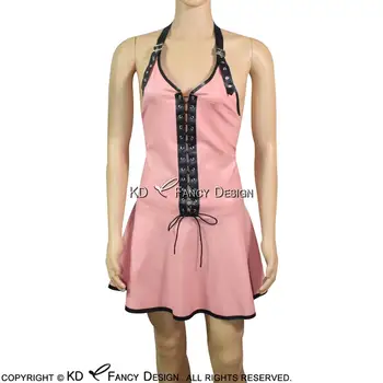 Baby Pink With Black Sexy Latex Dress With Lacing At Front Rubber Dress Bodycon Playsuit LYQ-0066
Baby Pink With Black Sexy Latex Dress With Lacing At Front Rubber Dress Bodycon Playsuit LYQ-0066