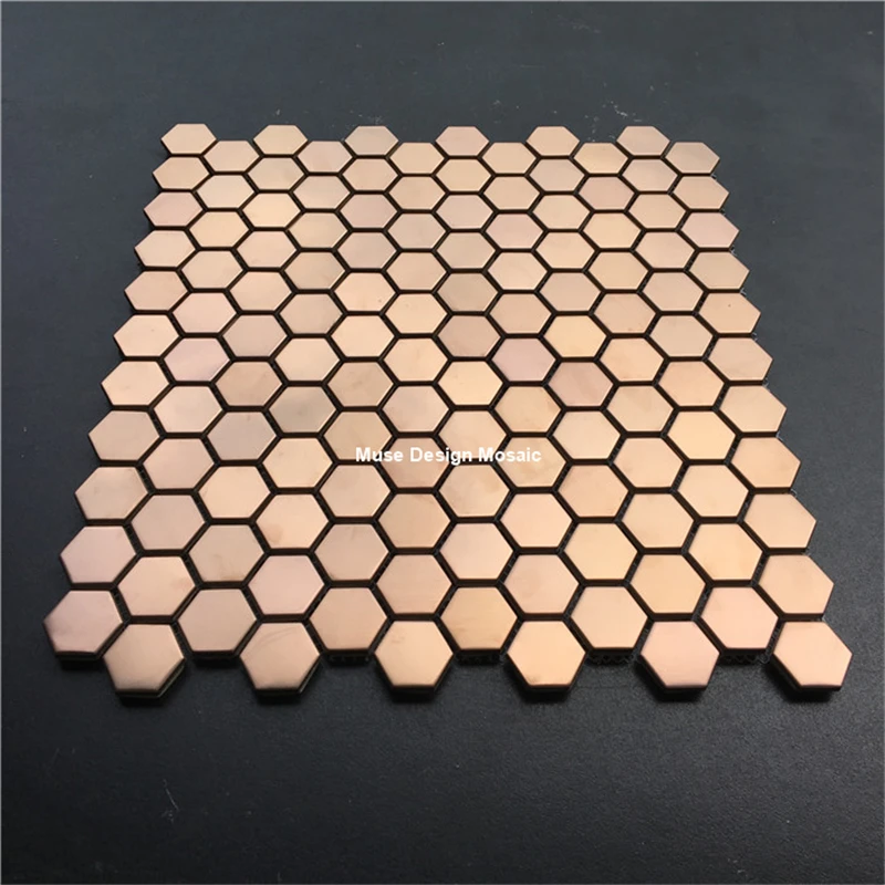 

Brushed Rose Gold Hexagon Stainless steel metal mosaic tiles, kitchen bathroom shower Showroom DIY honeycomb Wall Floor,Dia 23mm