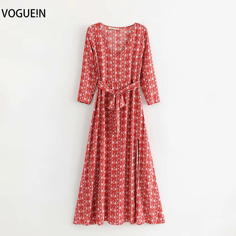 VOGUEIN New Womens Geometric Floral Print 3/4 Sleeve V-Neck Belt Side Split Maxi Dress Wholesale
VOGUEIN New Womens Geometric Floral Print 3/4 Sleeve V-Neck Belt Side Split Maxi Dress Wholesale