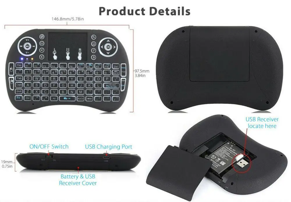 Беспроводная клавиатура Air Mouse i8 2 4 ГГц 7 цветов подсветки 3 цвета с тачпадом
