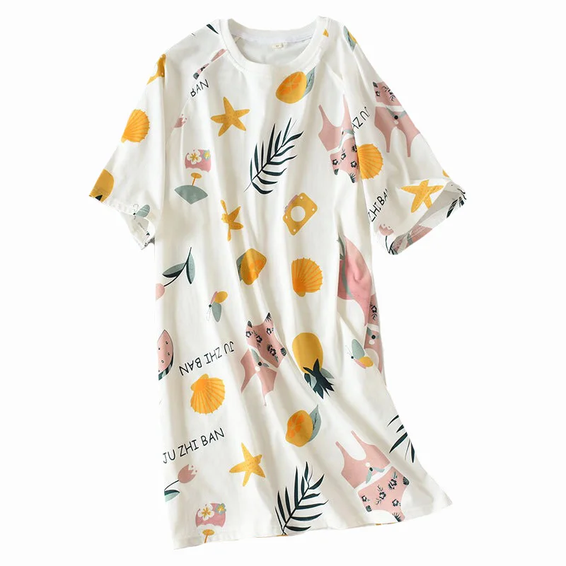Spring And Summer New Ladies Nightgowns Women Comfort Cotton Dress Cute Starfish Printed Sleepdress Female Knee Length Homewear
Spring And Summer New Ladies Nightgowns Women Comfort Cotton Dress Cute Starfish Printed Sleepdress Female Knee Length Homewear