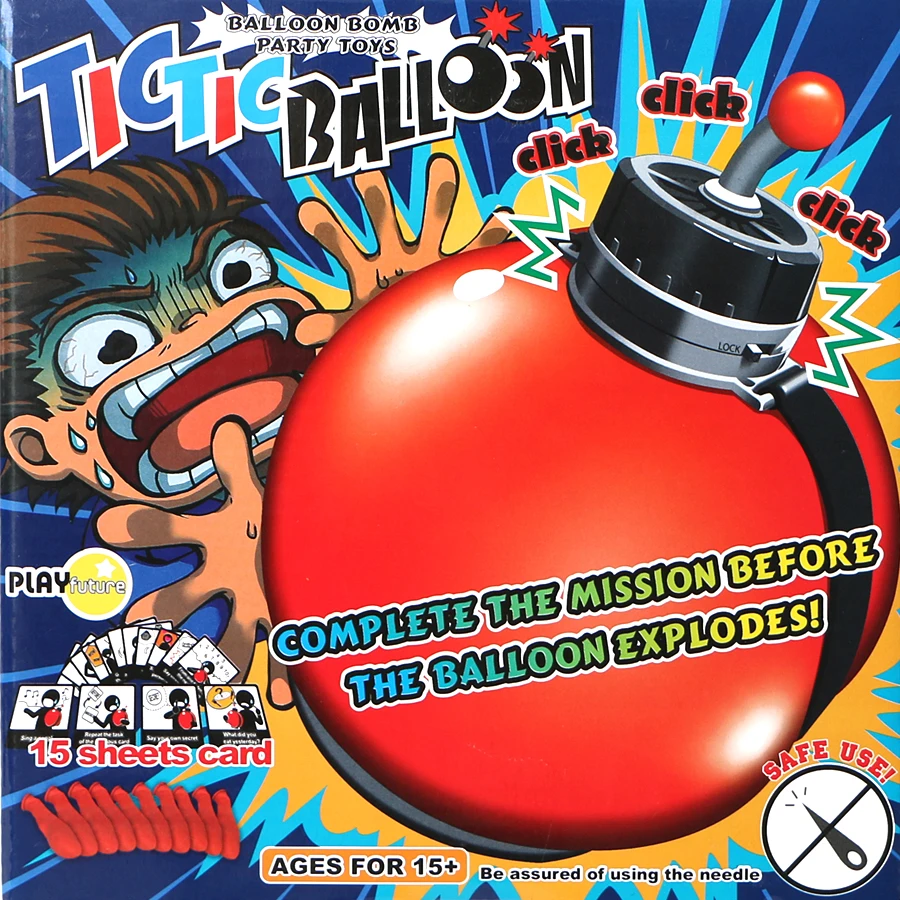 TicTic Balloon timing bomb board game, complete mission before balloon explodes, Balloon bomb family play game,ages for 15+
TicTic Balloon timing bomb board game, complete mission before balloon explodes, Balloon bomb family play game,ages for 15+