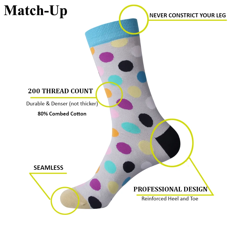 Мужские трикотажные носки из чесаного хлопка в горошек размеры США (7 5 12)|sock mens