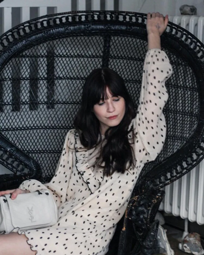 Woman polka-dot Cream Tapioca Pleated Dress Round Neck Front frill panel long sleeves with elasticated cuffs Embroidered trim
Woman polka-dot Cream Tapioca Pleated Dress Round Neck Front frill panel long sleeves with elasticated cuffs Embroidered trim