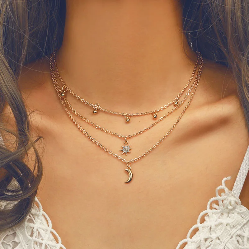 New Trendy Elegant Multilayer Rhinestone Star Moon Pendant Choker Necklaces Women Gold Chain Clavicle Necklace Jewelry YN82 
New Trendy Elegant Multilayer Rhinestone Star Moon Pendant Choker Necklaces Women Gold Chain Clavicle Necklace Jewelry YN82