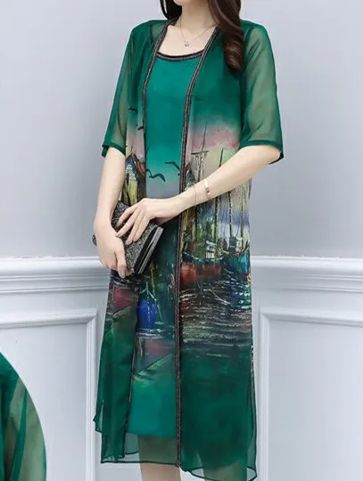 New Women's Summer Dress Two Loose Size Medium-length Dresses Women's Chiffon Opening Suit
New Women's Summer Dress Two Loose Size Medium-length Dresses Women's Chiffon Opening Suit