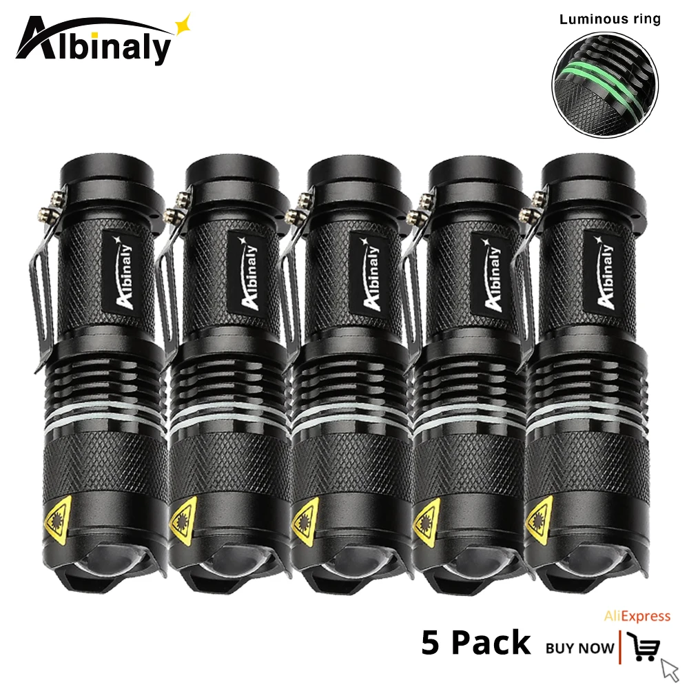 5 pack LED Flashlight 2000 Lumens CREE Q5 LED Torch AA/14500 Adjustable Zoom Focus Luminous ring Torch Lamp Penlight Waterproof
5 pack LED Flashlight 2000 Lumens CREE Q5 LED Torch AA/14500 Adjustable Zoom Focus Luminous ring Torch Lamp Penlight Waterproof