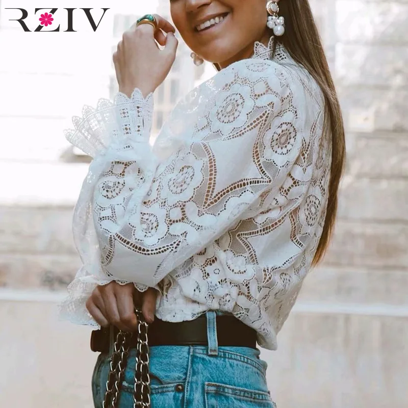 RZIV Summer women's blouse shirt casual solid color lace perspective loose shirt top
RZIV Summer women's blouse shirt casual solid color lace perspective loose shirt top