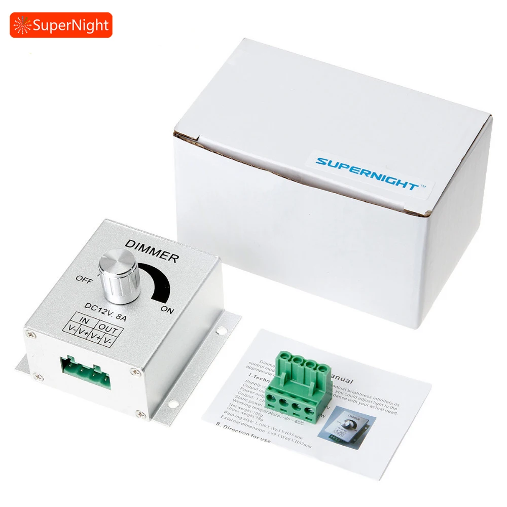Wall Switch Knob Dimmer DC 12V 8A Aluminium Adjustable Brightness LED Controller for Single Color LED Strip Light Lamp Blub
Wall Switch Knob Dimmer DC 12V 8A Aluminium Adjustable Brightness LED Controller for Single Color LED Strip Light Lamp Blub