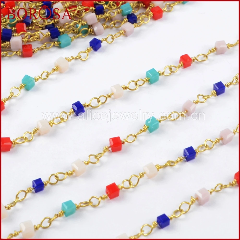 BOROSA 5Meters Gold Color Brass Chains Square Rainbow Quartz Beads Rosary Chain Fashion Beaded Chains for Jewelry Making JT221
BOROSA 5Meters Gold Color Brass Chains Square Rainbow Quartz Beads Rosary Chain Fashion Beaded Chains for Jewelry Making JT221