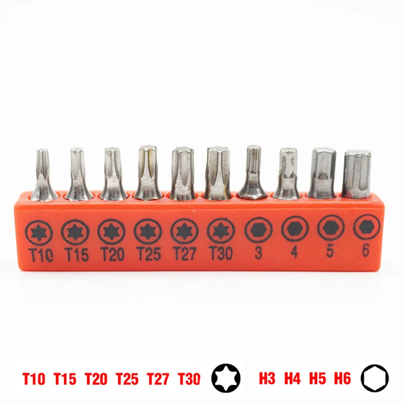10pcs/set Insert Screwdriver Bit Set 1/4 Inch Hex Shank 25mm Long Torx Hex Screwdriver Hand Tool T10-T30 H3-H6 Screw Head
10pcs/set Insert Screwdriver Bit Set 1/4 Inch Hex Shank 25mm Long Torx Hex Screwdriver Hand Tool T10-T30 H3-H6 Screw Head